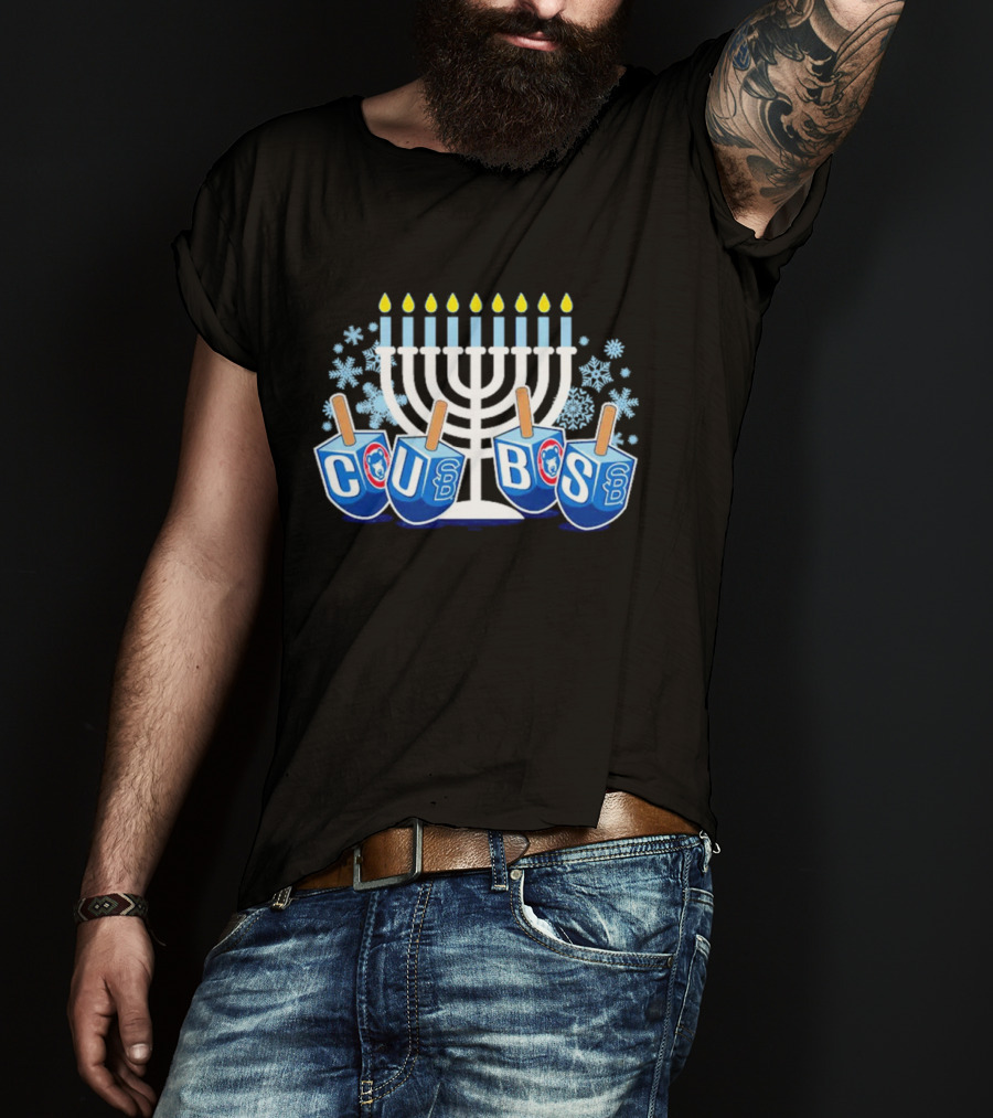 Chicago Cubs Hanukkah Celebration Menorah Dreidel Snowflakes T-Shirt