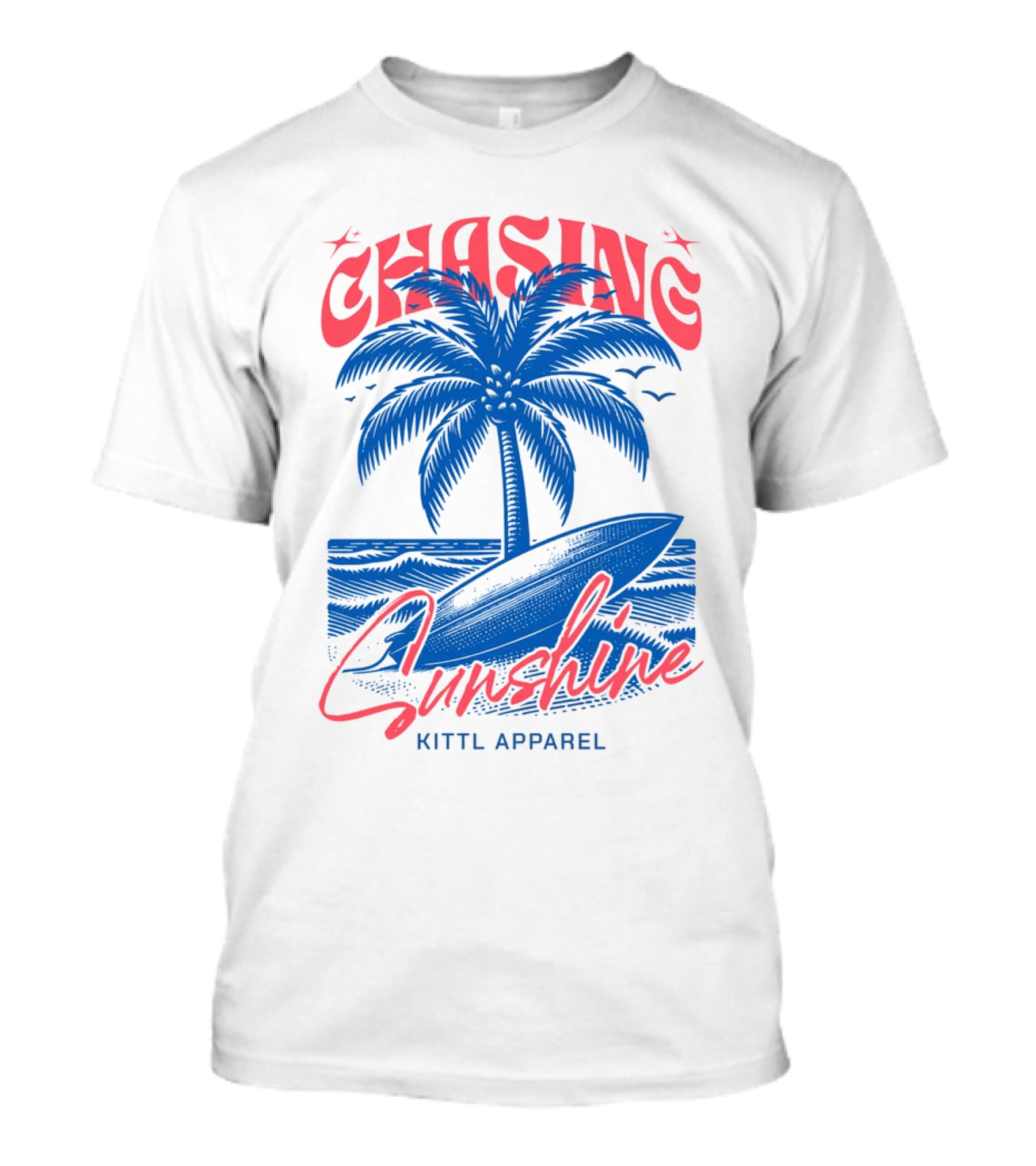 Chasing Sunshine Kittl Apparel Surfing Palm Tree Ocean Waves T-Shirt