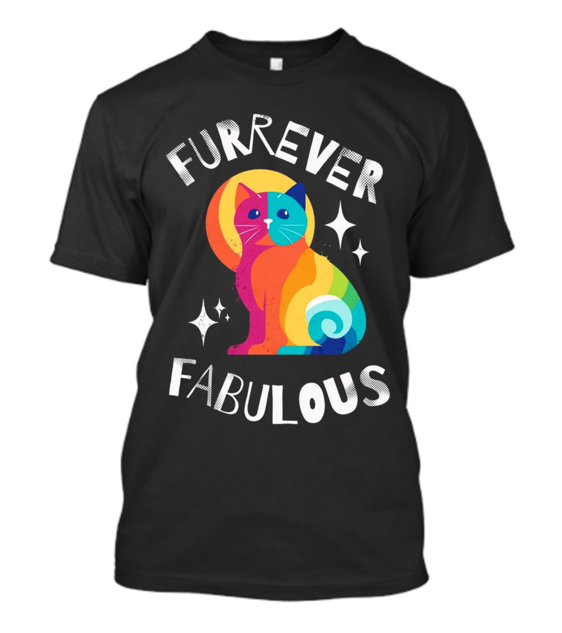 Furrever Fabulous Rainbow Cat With Stars T-Shirt