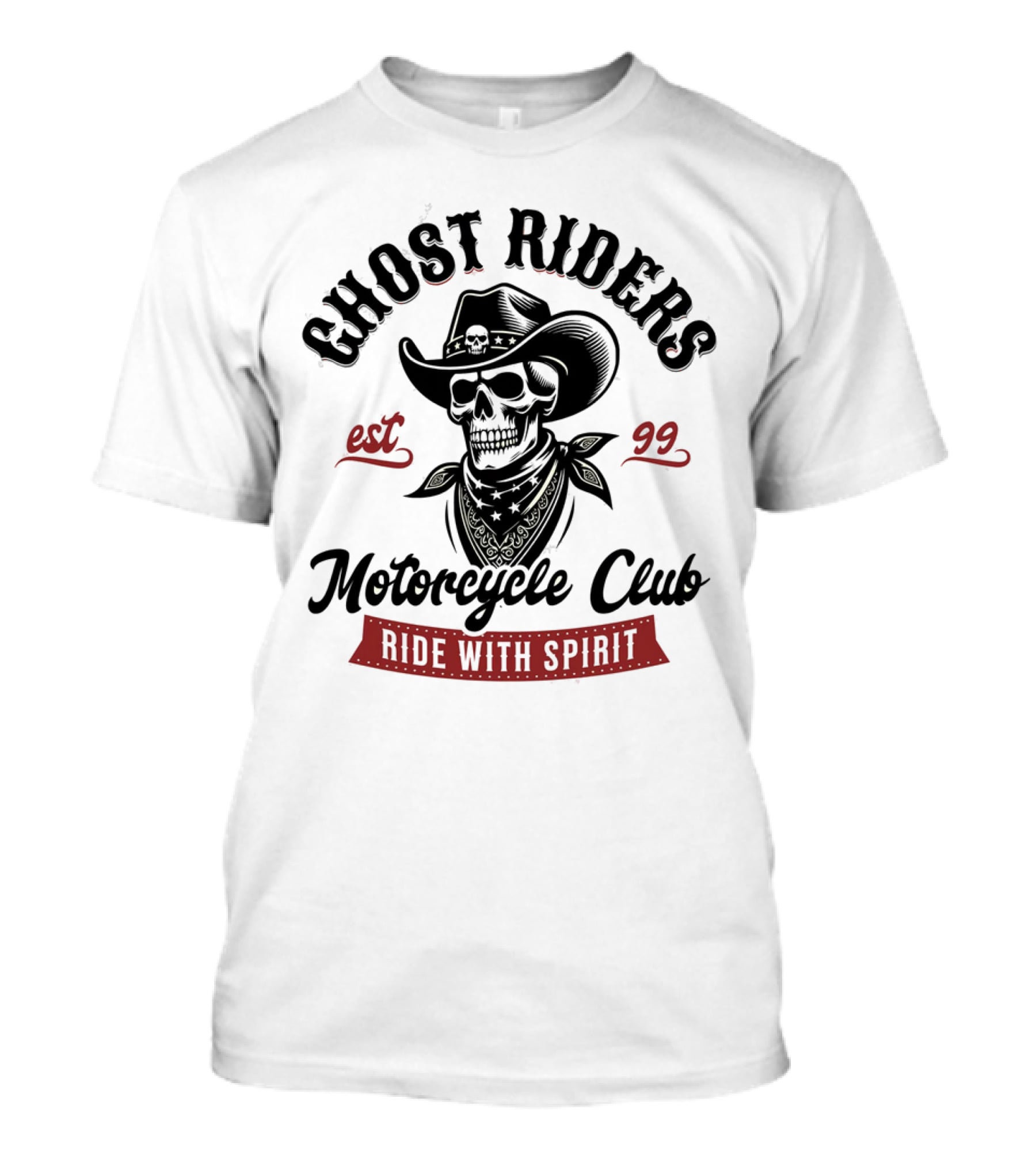 Ghost Riders Cowboy Skull Motorcycle Club Ride With Spirit Est 99 T-Shirt