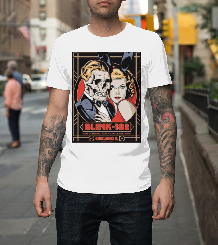 Blink-182 Aug 3 Metro Aug 4 Lollapalooza Chicago IL Vintage Art Deco T-Shirt