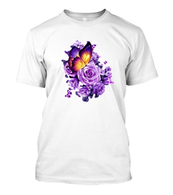 Butterfly Purple Rose Blossoms Floral Arrangement T-Shirt