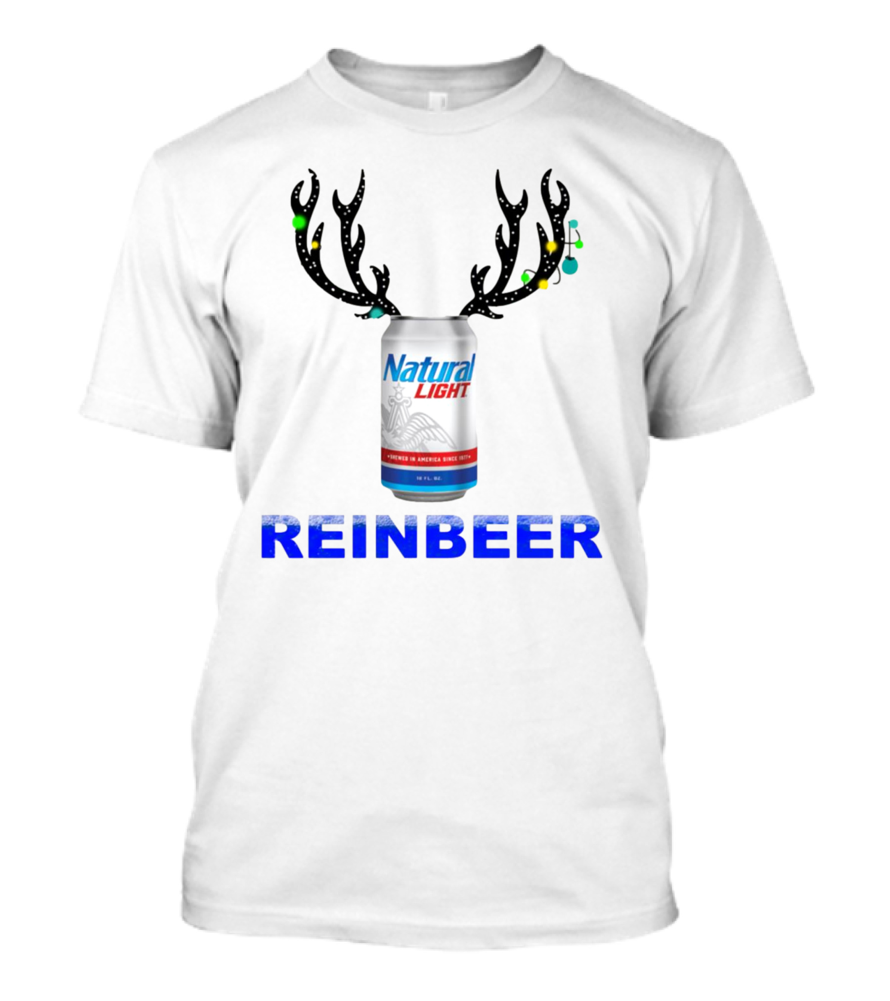 Natural Light Holiday Reinbeer Can Antlers Christmas T-Shirt