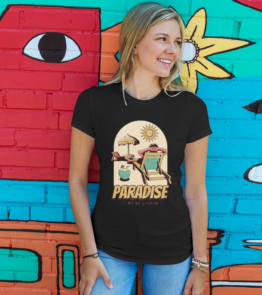 Paradise St. Pete Beach Florida Retro Sun Lounger And Cocktail Scene T-Shirt