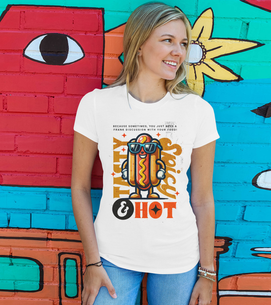 Highly Spicy And Hot Retro Funny Hot Dog Fast Food Mascot Character T-Shirt