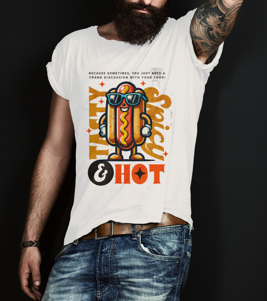 Highly Spicy And Hot Retro Funny Hot Dog Fast Food Mascot Character T-Shirt