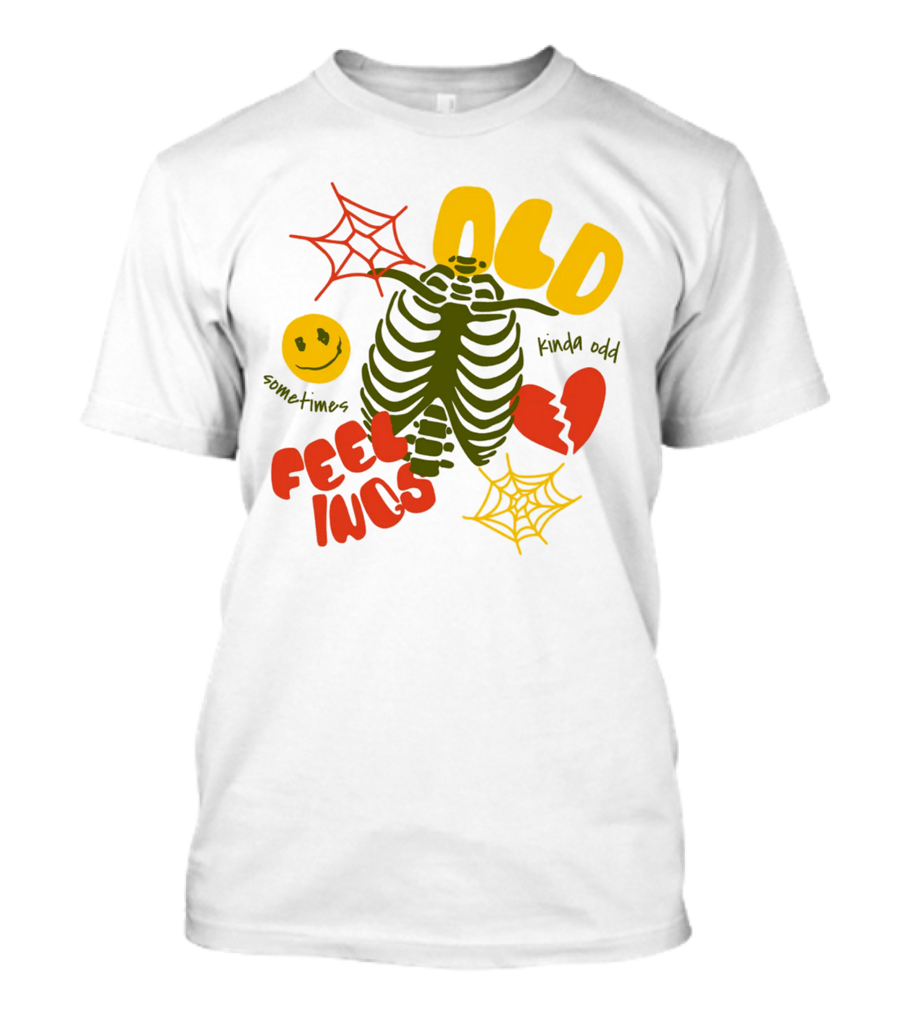Old Feelings Sometimes Kinda Odd Broken Heart And Smiley Skeleton With Webs T-Shirt