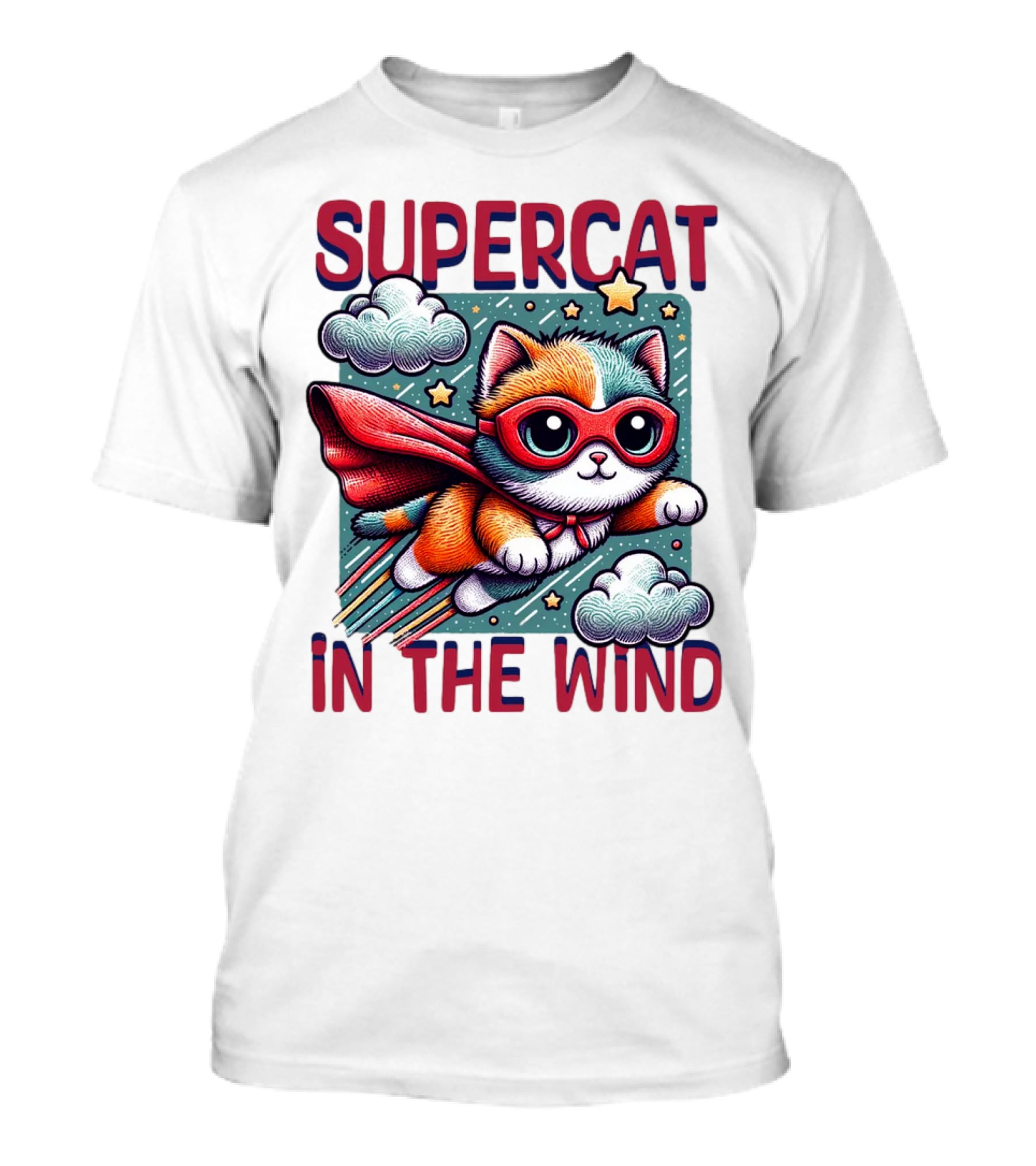 Super Cat IN The Wind Star Adventure With Clouds And Cape T-Shirt