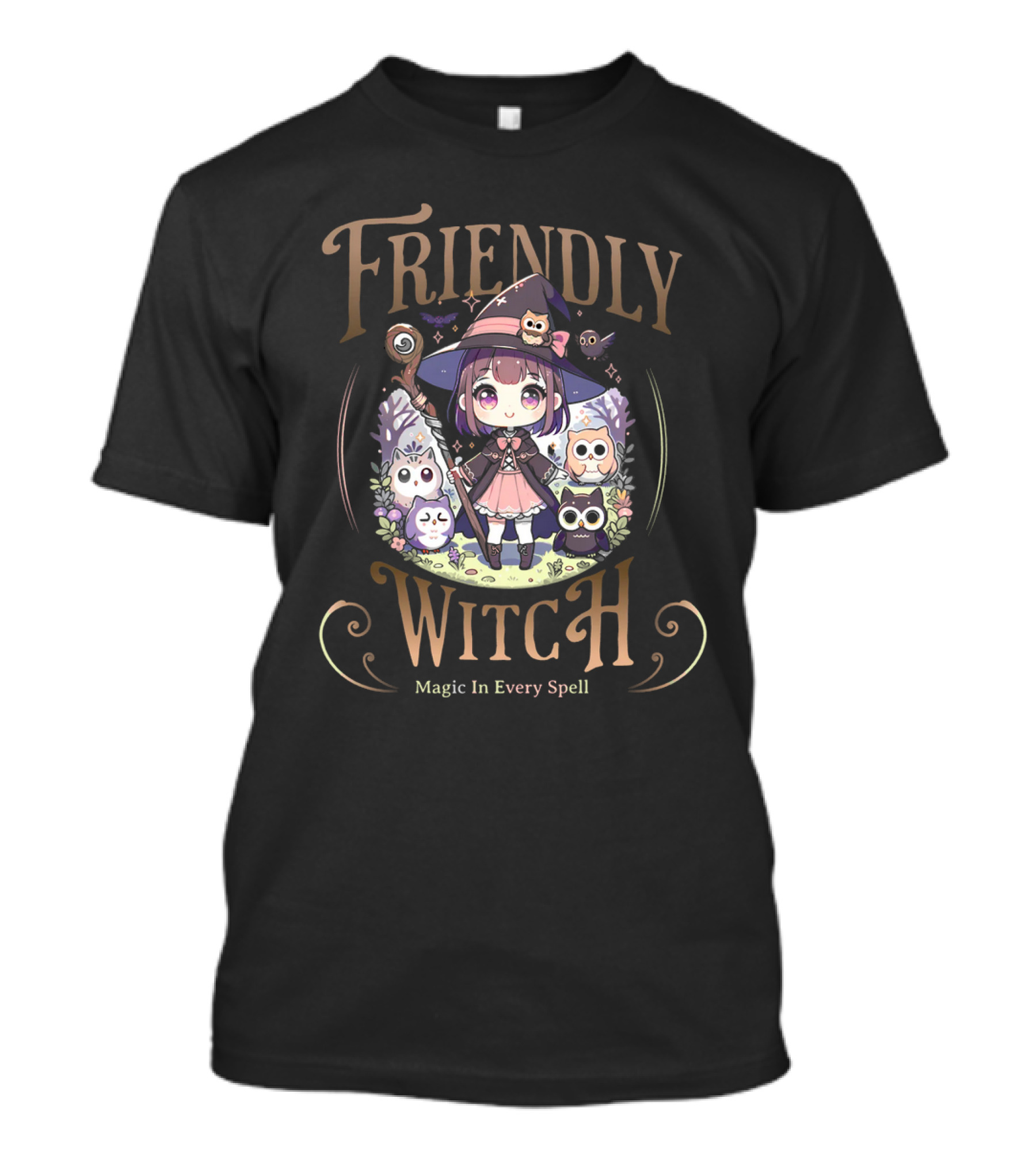 Friendly Witch Magic In Every Spell Kawai Owls Cute Anime T-Shirt