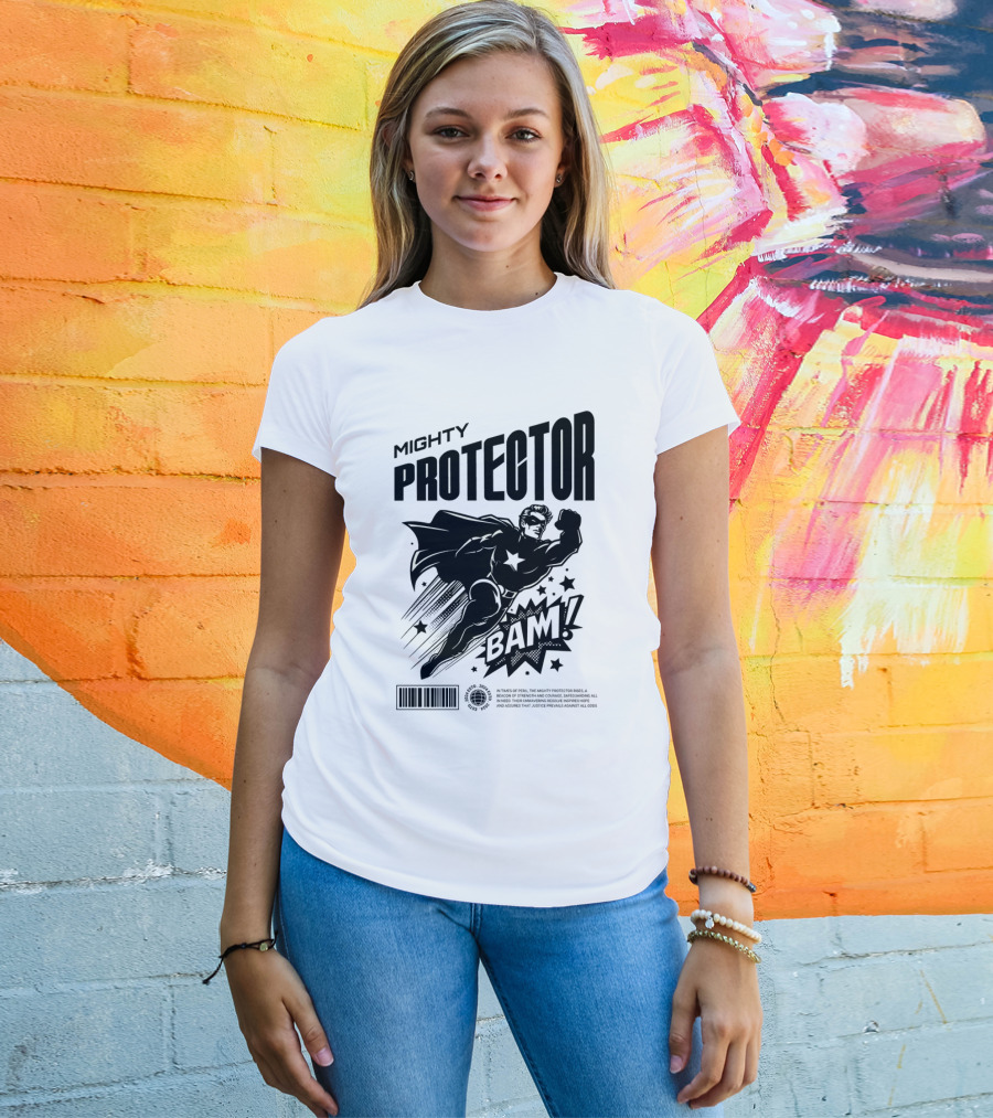 Mighty Protector BAAM Retro Comic Style Superhero T-Shirt