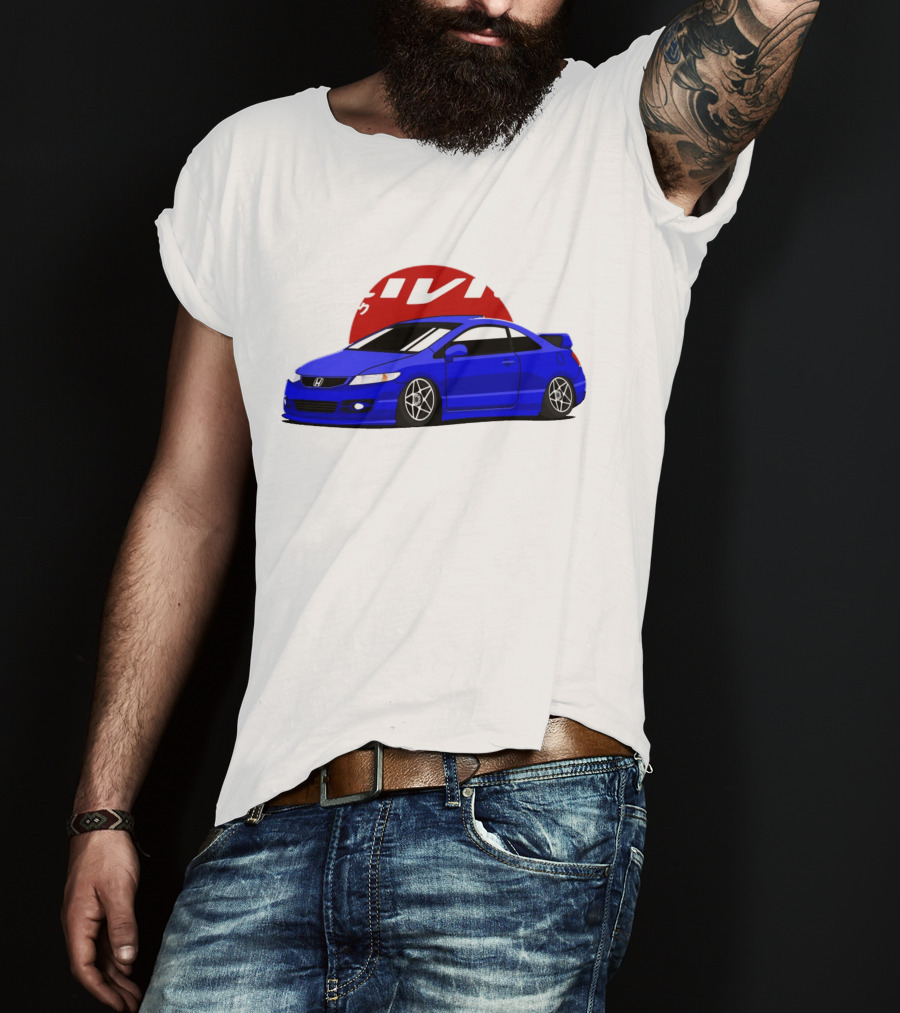 Civic SI JDM Cars Blue Honda With Japanese Characters T-Shirt
