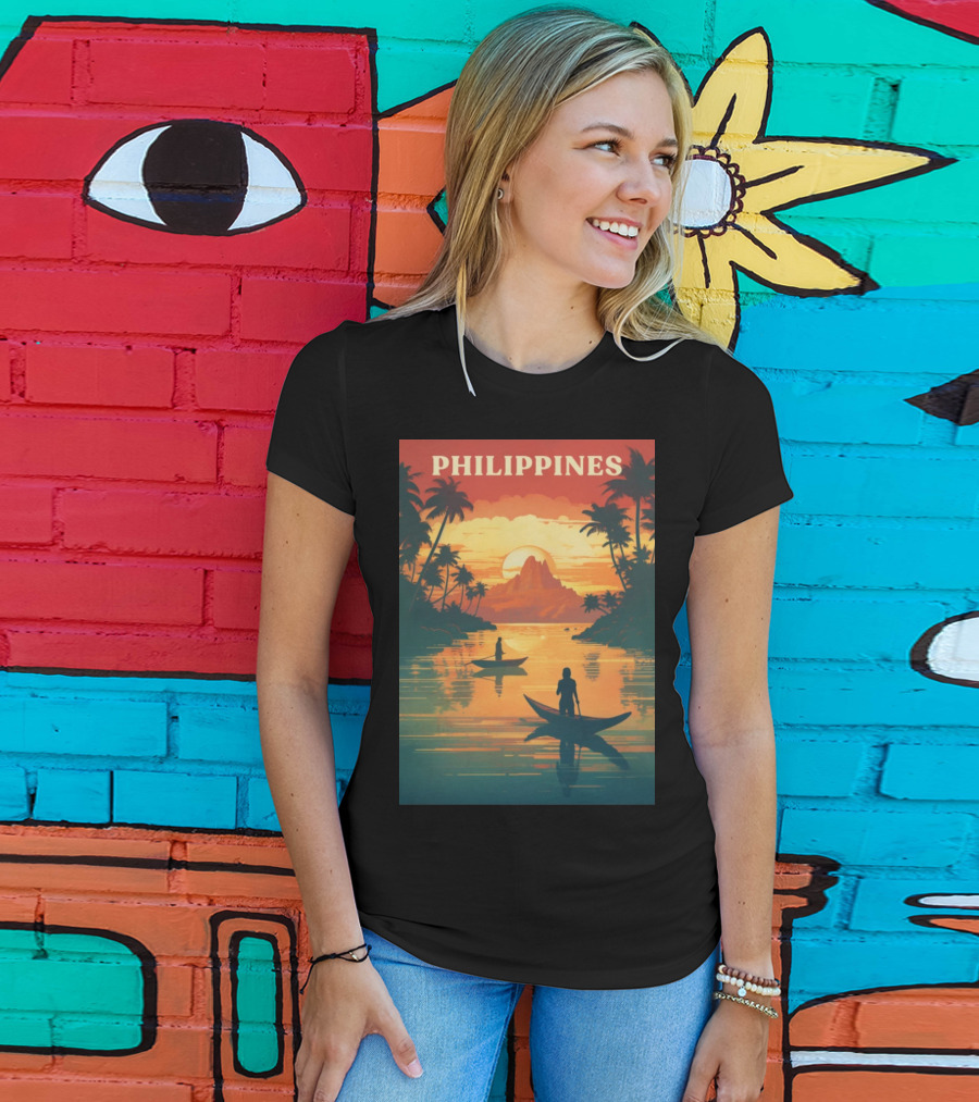 Philippines Sunset Canoe Adventure Tropical Paradise Scene T-Shirt