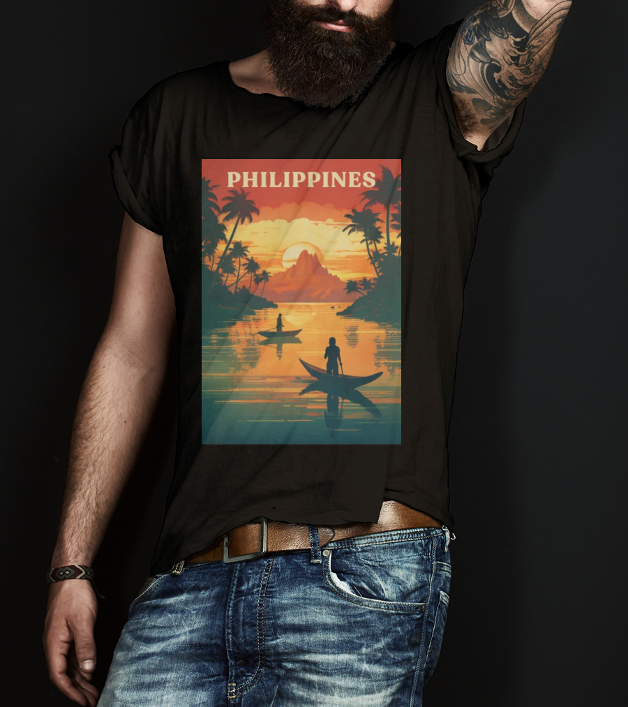 Philippines Sunset Canoe Adventure Tropical Paradise Scene T-Shirt