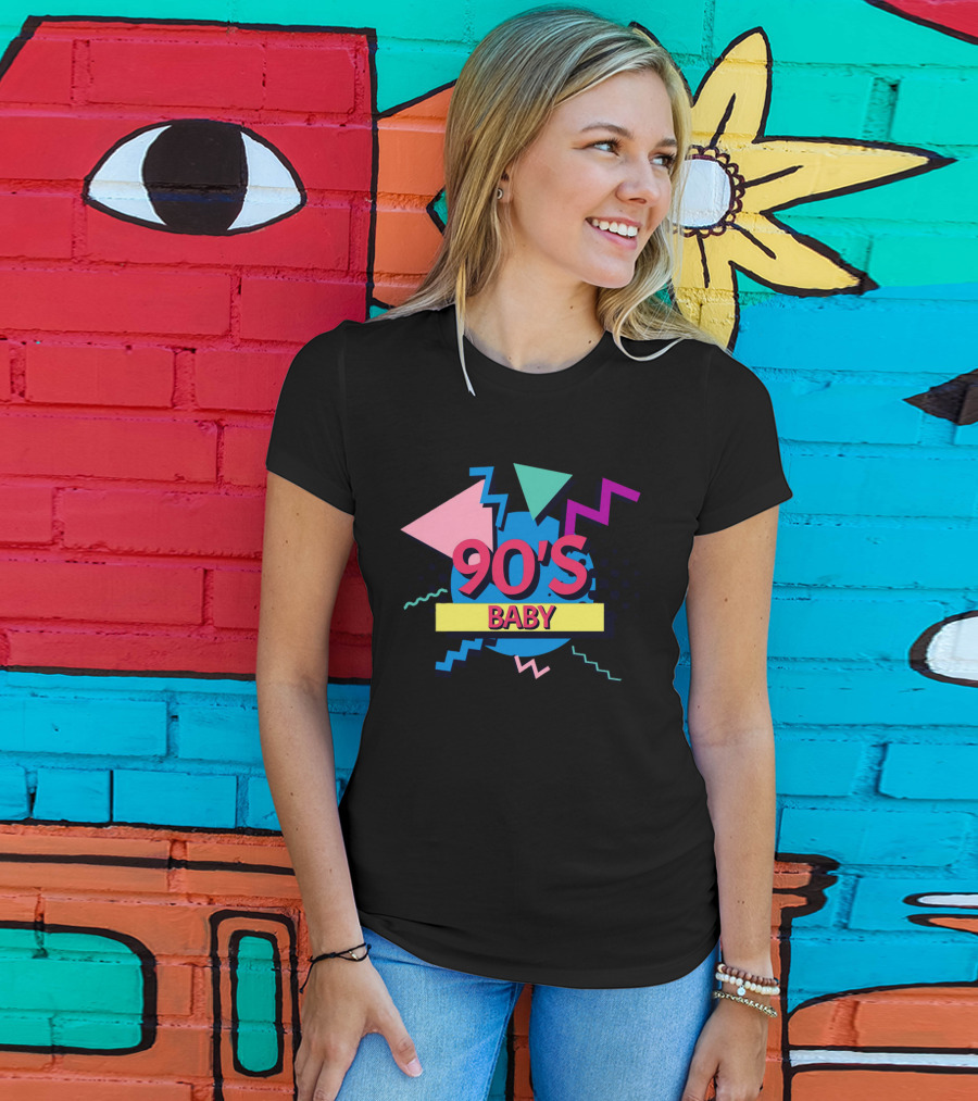 90's Baby Retro Geometric Shapes Colorful Triangles Zigzag T-Shirt