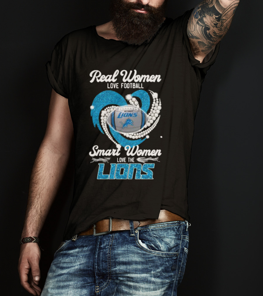 Real Women Love Football Smart Women Love The Detroit Lions Logo Football T-Shirt