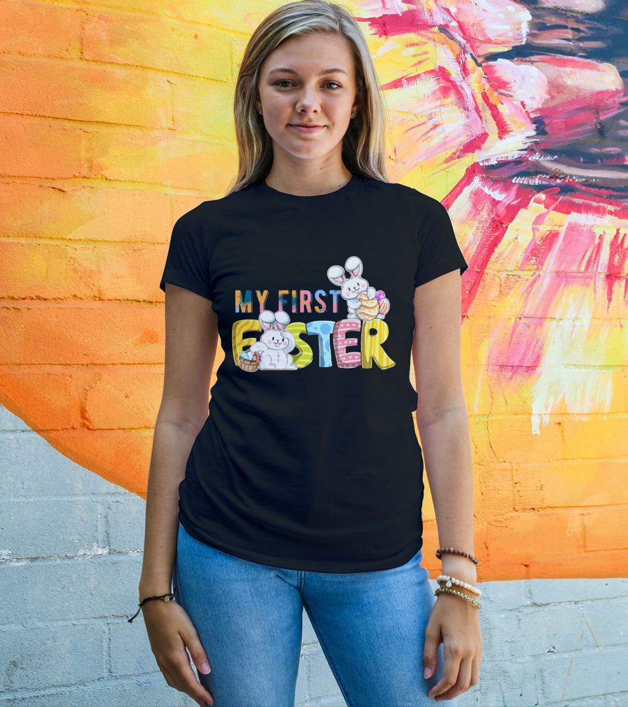 My First Easter Baby Boy Easter Bunny With Colorful Eggs And Bunnies T-Shirt