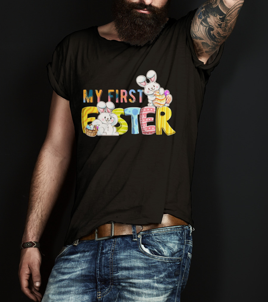 My First Easter Baby Boy Easter Bunny With Colorful Eggs And Bunnies T-Shirt