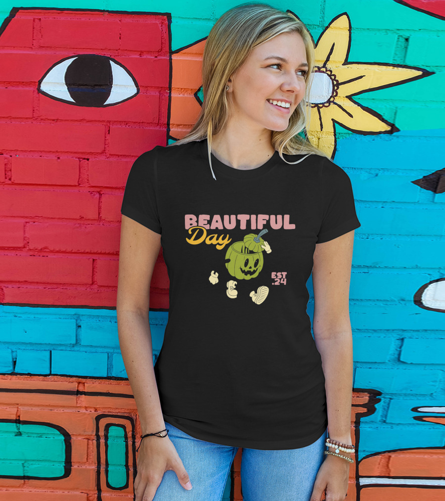 Beautiful Day Est. 24 Pumpkin Character Keep Trying Stay Enthusiastic T-Shirt