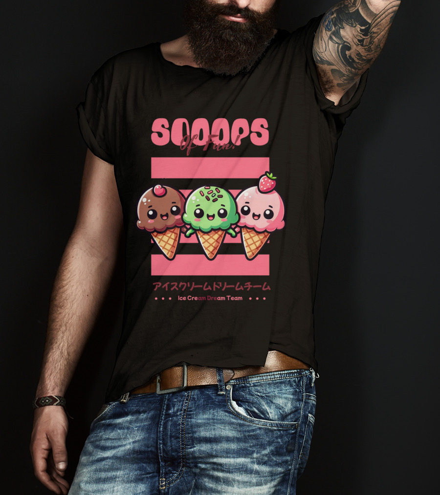 Scoops Of Fun Ice Cream Dream Team Kawaii Cones T-Shirt