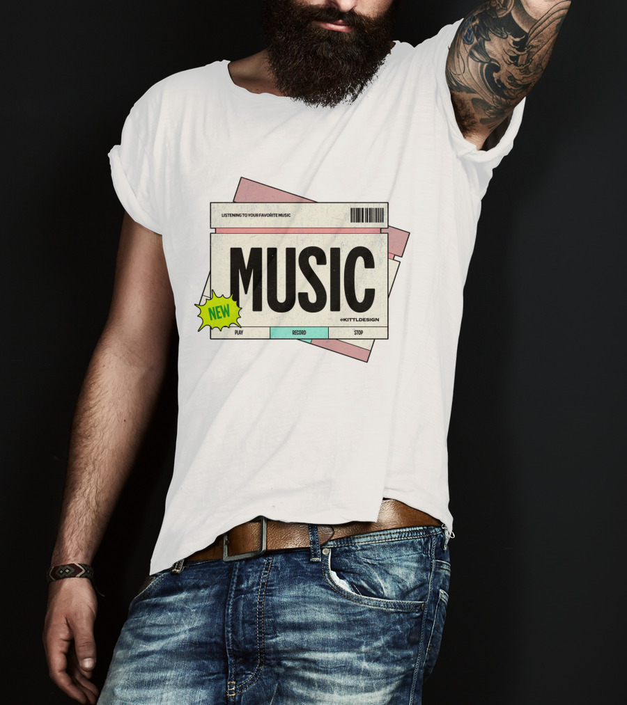 New Music Listening To Your Favorite Music Play Record Stop Kittldesign T-Shirt
