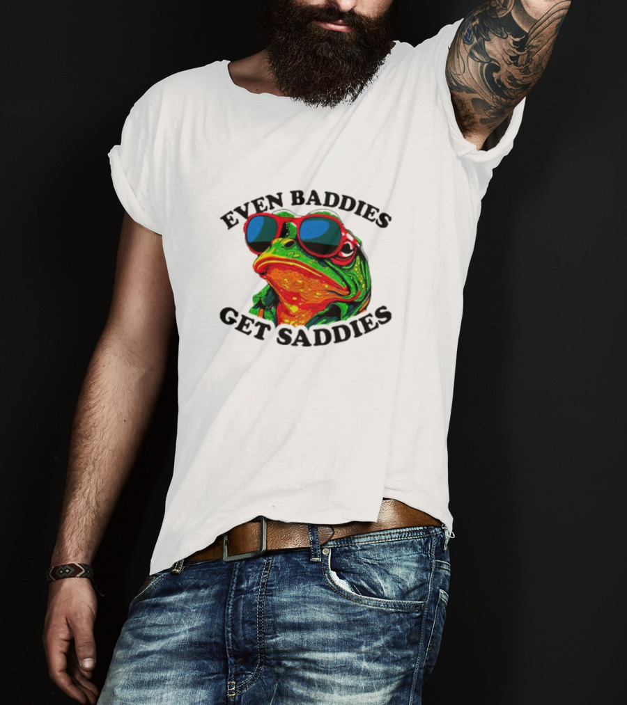 Even Baddies Get Saddies Frog Sunglasses Bright Colors T-Shirt