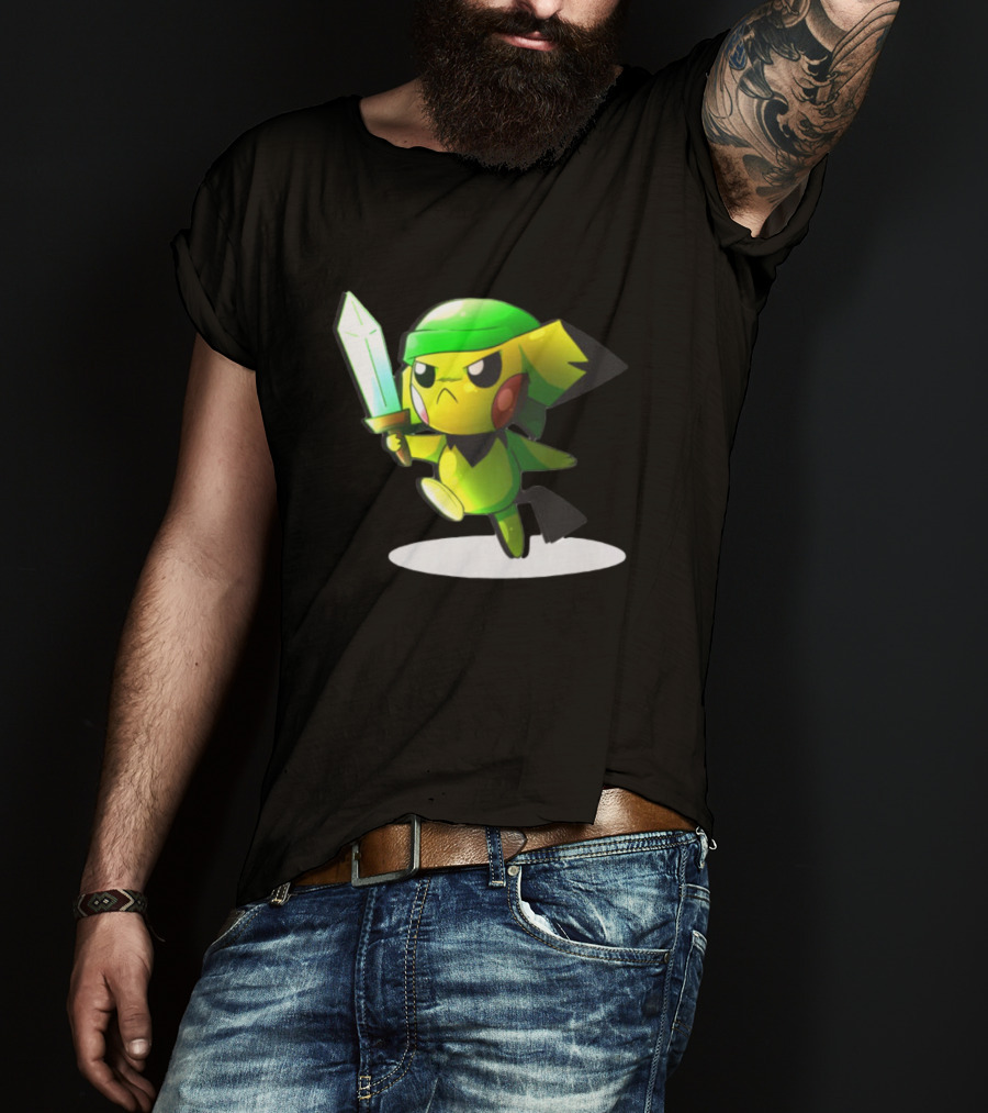 Pikachu Dressed As Link From The Legend Of Zelda With Sword In Hand T-Shirt