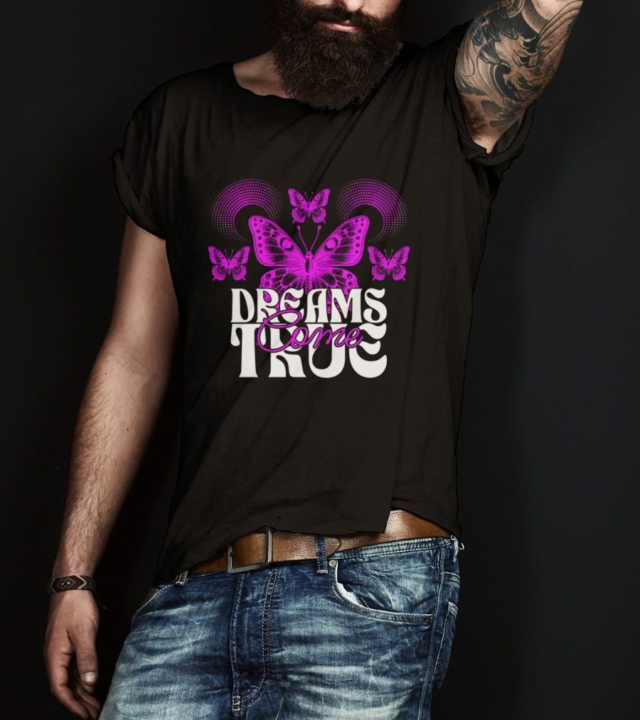 Dreams Come True Butterfly Pink Retro Psychedelic T-Shirt