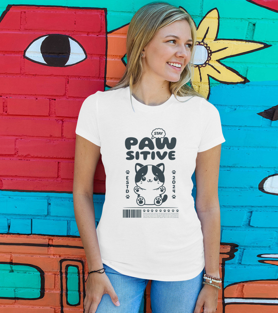 Stay Pawsitive Cute Cat ESTD T-Shirt