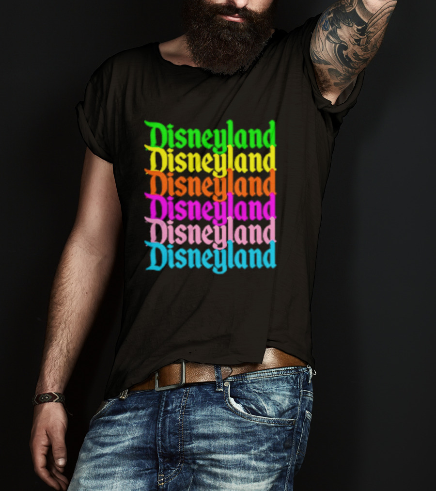 Disneyland Rainbow Multicolor Text Stacked T-Shirt