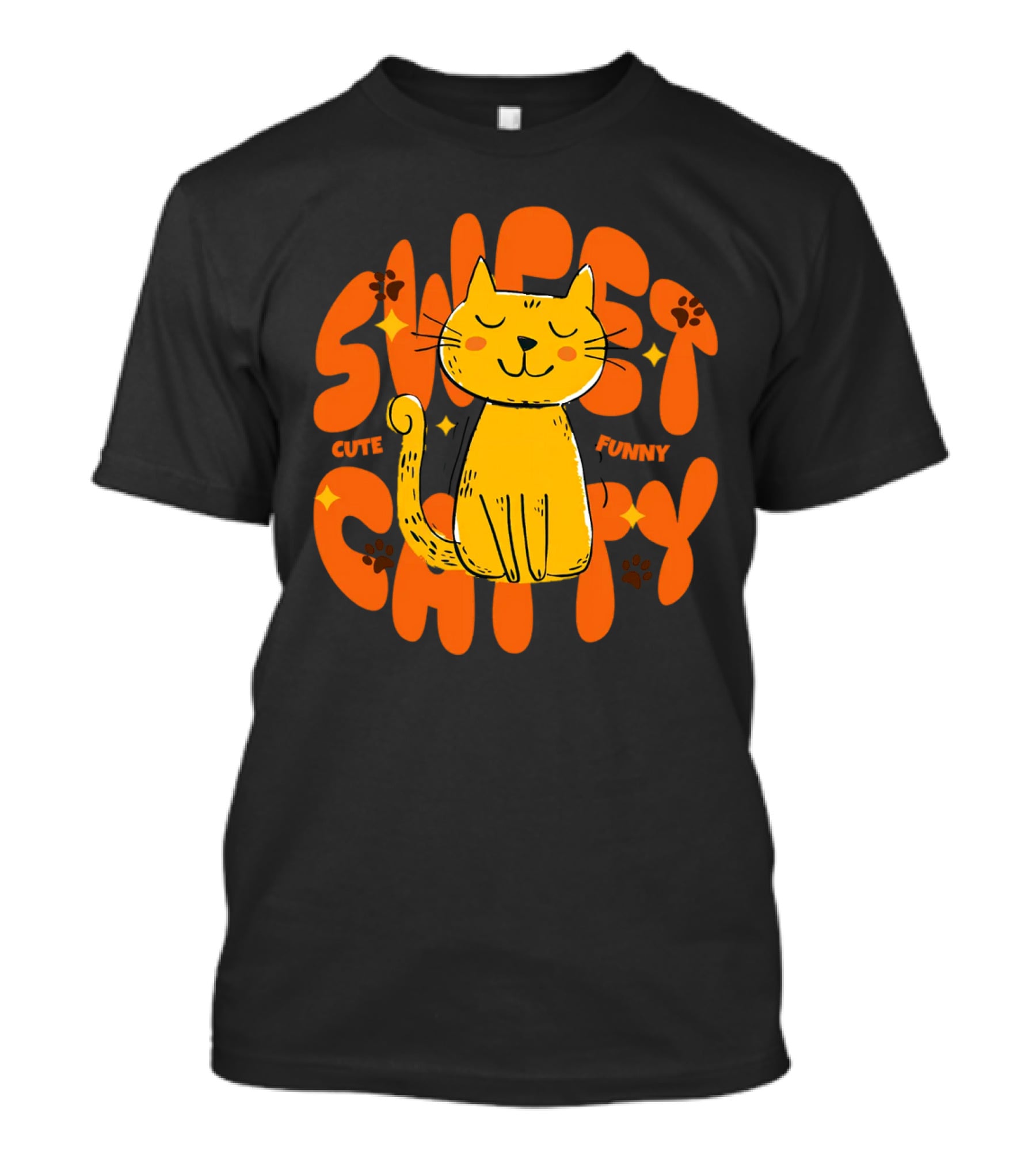 Cute Funny Sweet Cat Happy Yellow Cat With Paw Prints T-Shirt