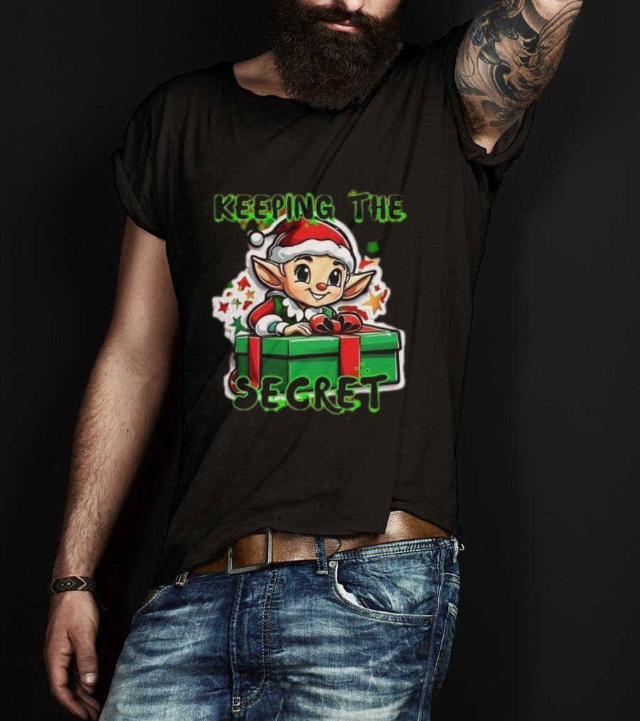 Keeping The Secret Christmas Elf With Present T-Shirt