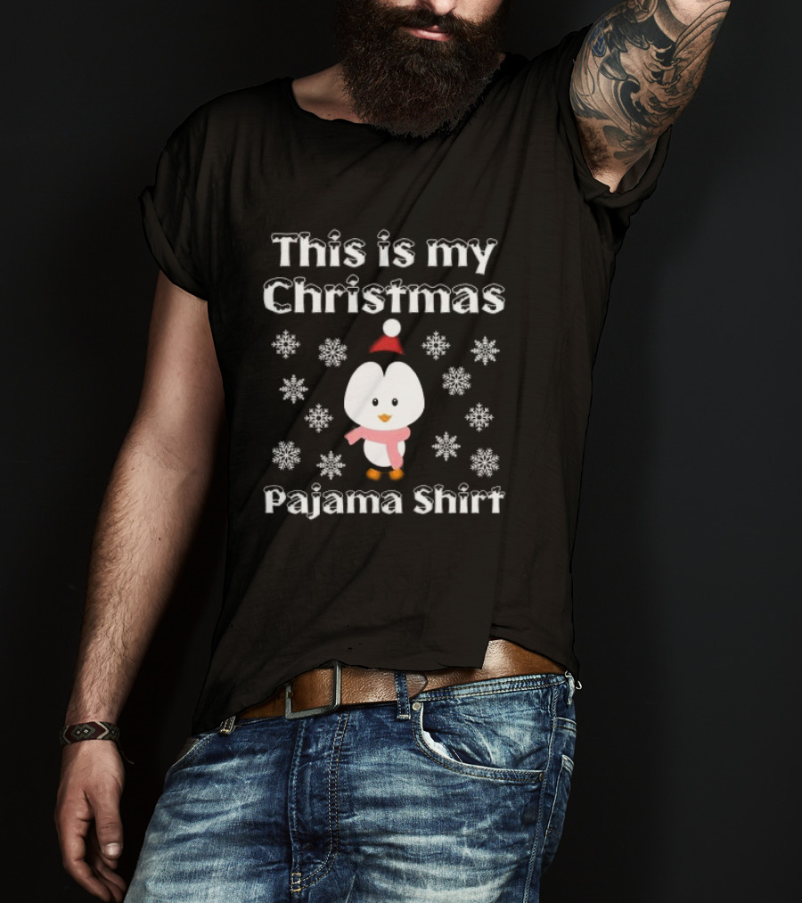 This Is My Christmas Pajama Shirt Penguin Snowflakes T-Shirt