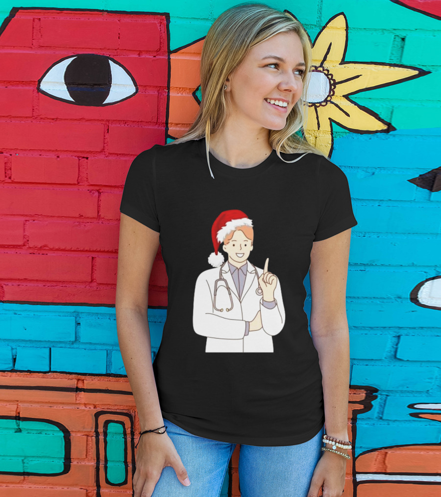 Santa Hat Wearing Physician Doctor Merry Christmas T-Shirt