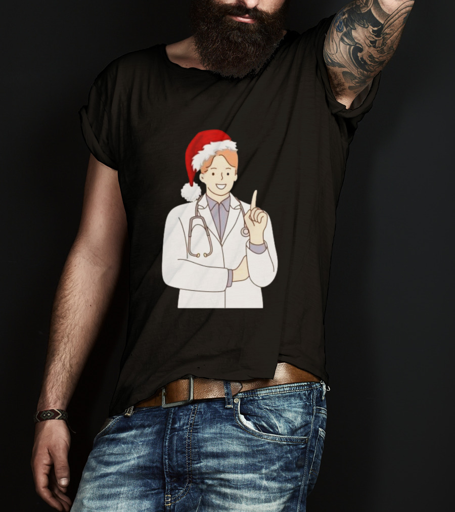 Santa Hat Wearing Physician Doctor Merry Christmas T-Shirt