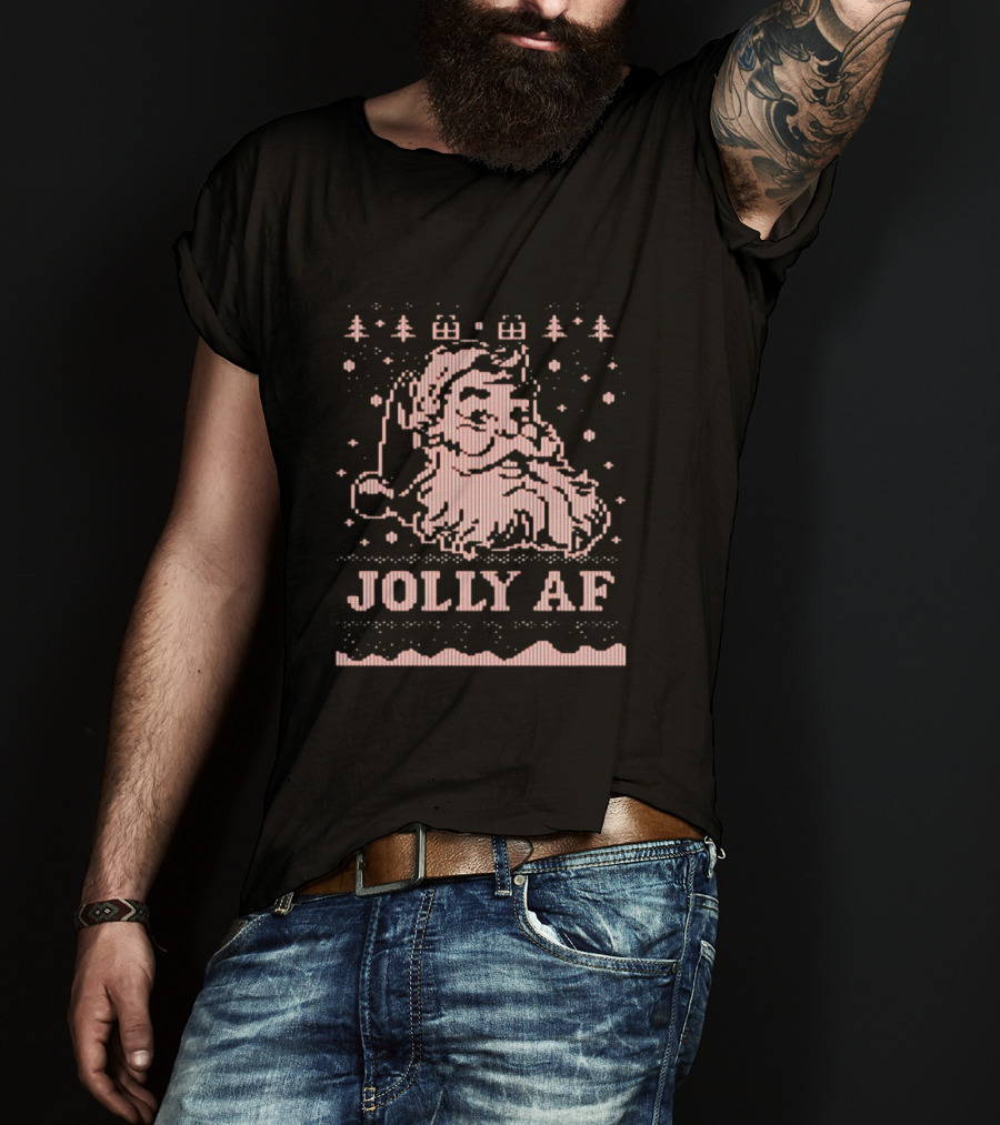 Jolly AF Santa Pixel Art Christmas T-Shirt