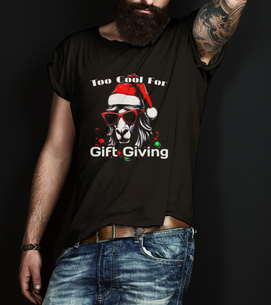 Too Cool For Gift Giving Unicorn Christmas Santa Hat Sunglasses T-Shirt