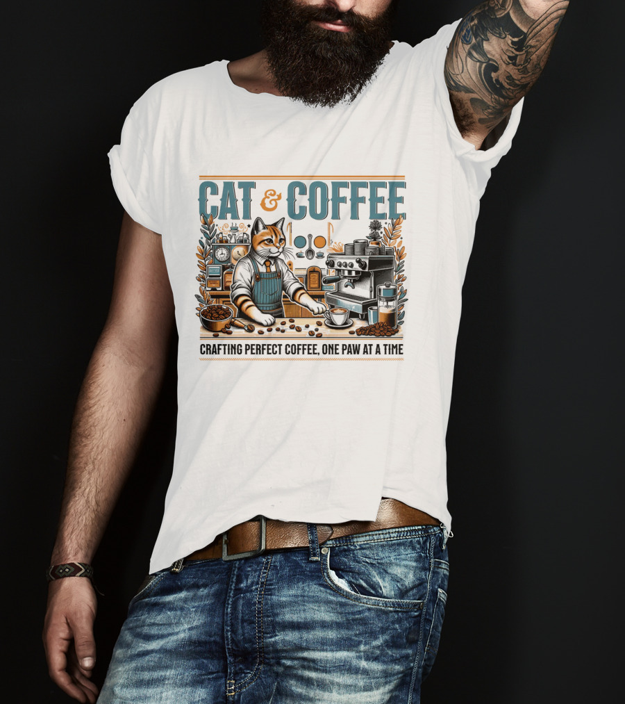 CAT And COFFEE Crafting Perfect Coffee One Paw At A Time T-Shirt
