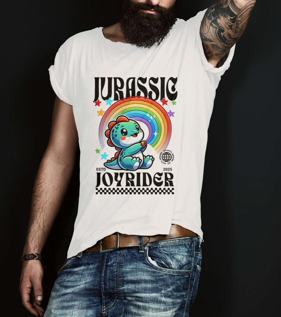JURASSIC JOYRIDER ESTD 2025 Rainbow Star Dino Club T-Shirt