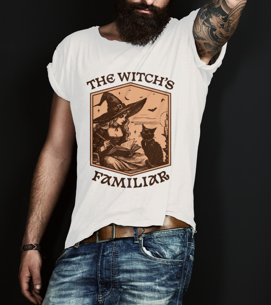 The Witch's Familiar Halloween Vintage Witch And Cat T-Shirt