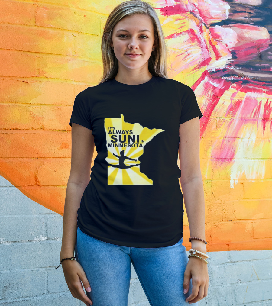 It's Always Suni In Minnesota Gymnastics Silhouette State Outline T-Shirt