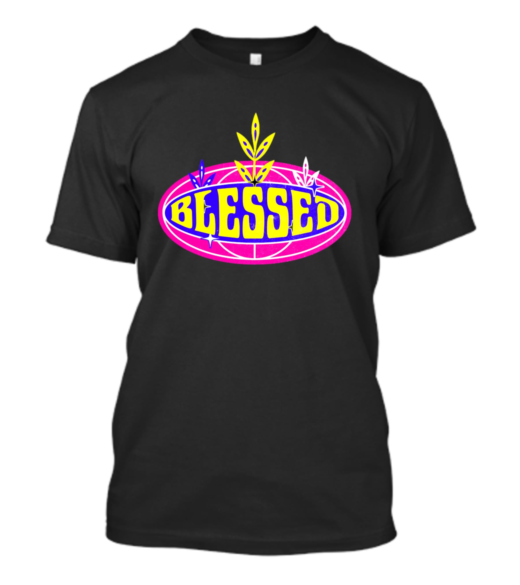 Blessed Vibrant Retro Style Oval Emblem With Leaves T-Shirt
