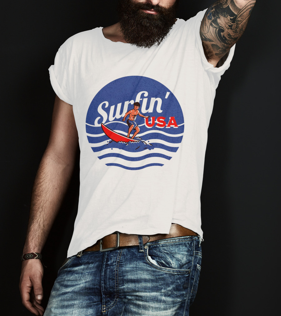 Surfin' USA Surfboard Waves Circle T-Shirt