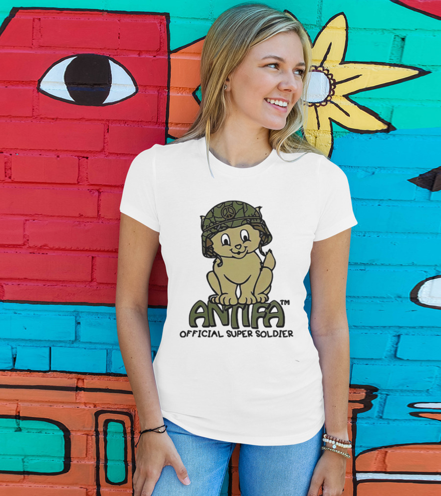 Antifa Super Soldier Peace Helmet Kitten T-Shirt