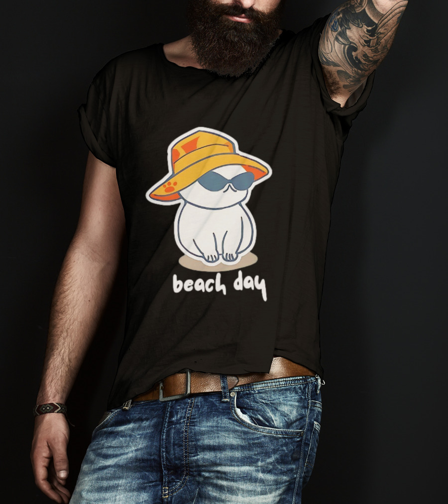 Cat Relaxing In Sunglasses And Hat For A Beach Day T-Shirt