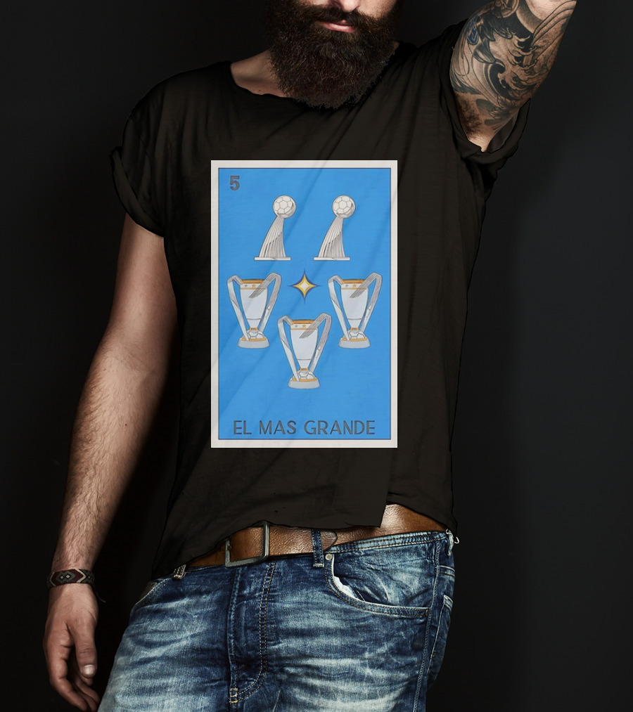 El Mas Grande Five Trophies Star Blue Background T-Shirt