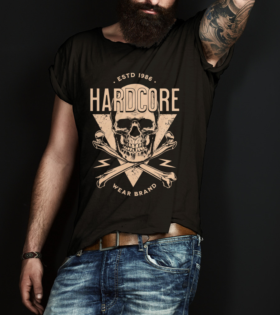 HARDCORE ESTD 1986 Skull Crossbones Wear Brand T-Shirt