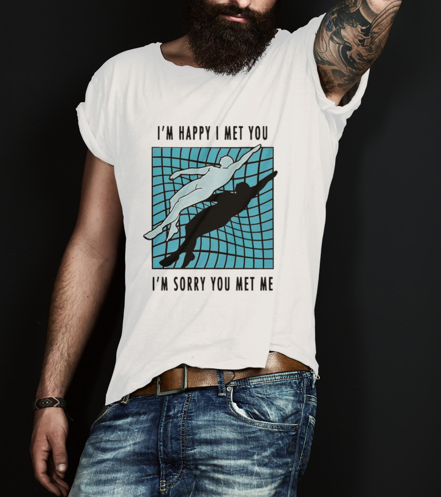I’m Happy I Met You I’m Sorry You Met Me Swimming Dual Silhouette On Grid Background T-Shirt