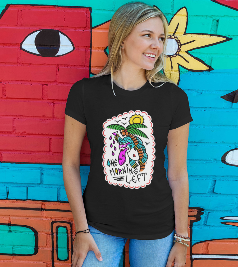 One Morning Left Palm Sloth Tropical Sunset Vibes T-Shirt