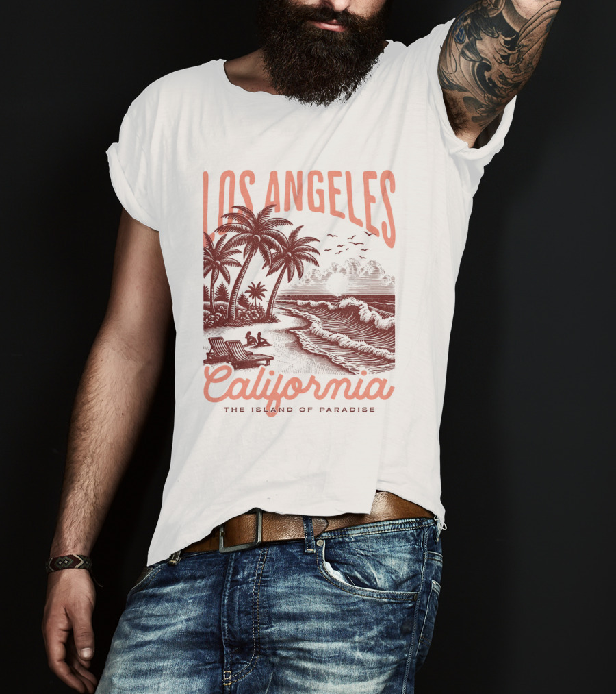 Los Angeles California The Island Of Paradise Vintage Beach T-Shirt