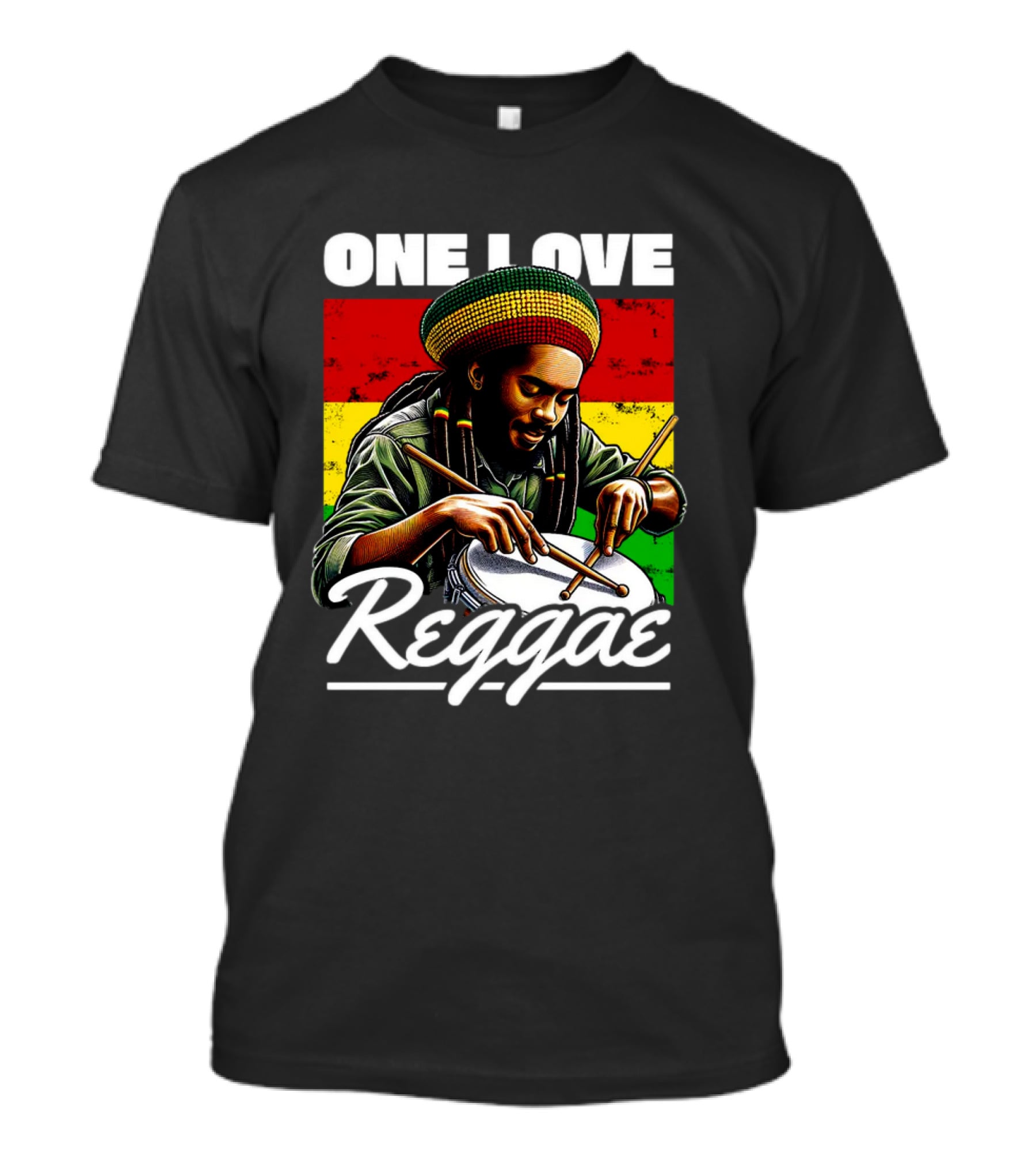 One Love Reggae Drummer With Rasta Colors T-Shirt